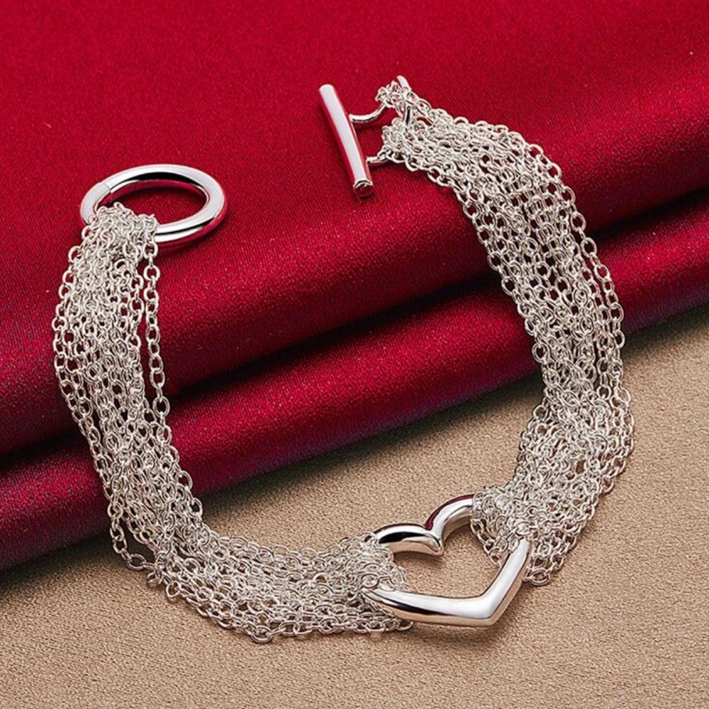Sterling Silver Plated Multi-Strand‎ Heart Bracelet